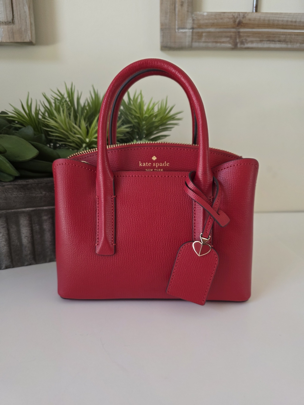 Kate Spade Margaux Mini Satchel Crossbody Hot Chili Red Textured Leather - Picture 3 of 14